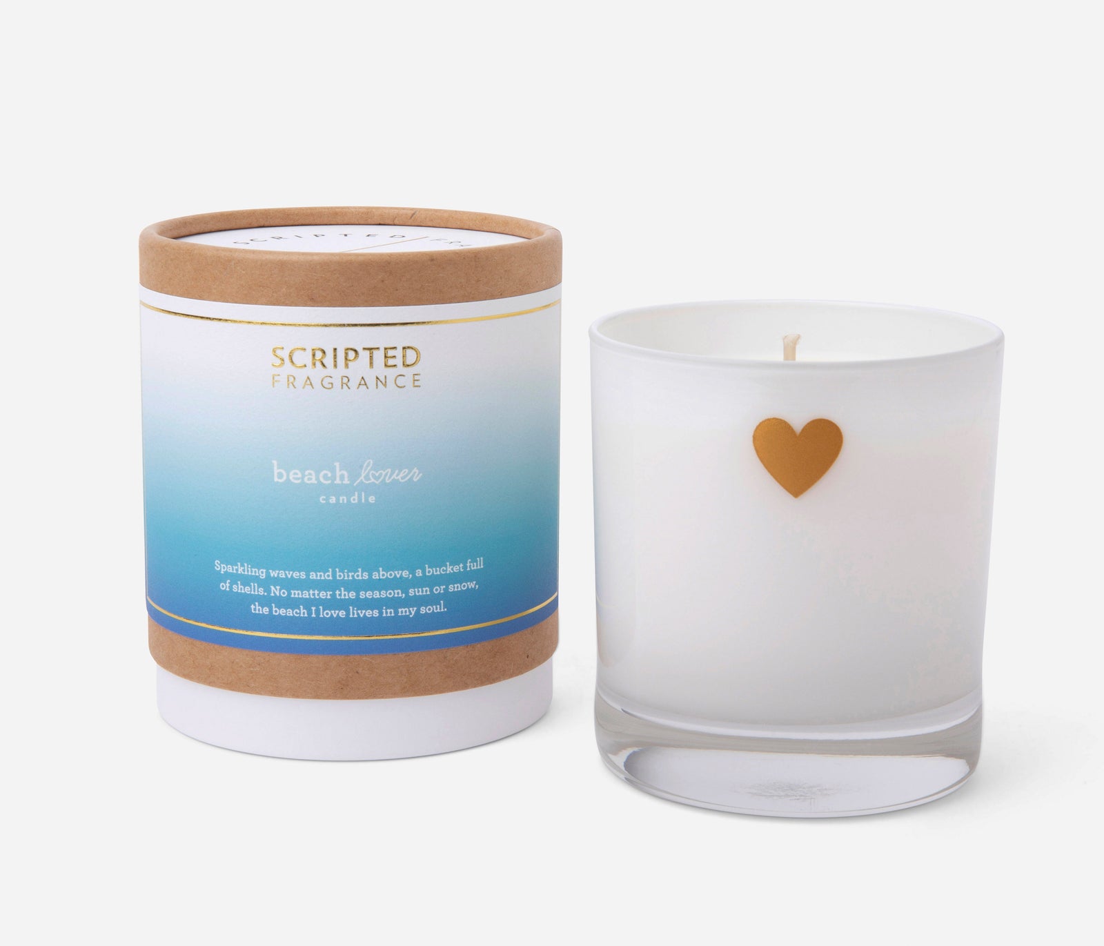 Beach Lover Candle in reusable drinking glass with ocean-inspired soy wax scent