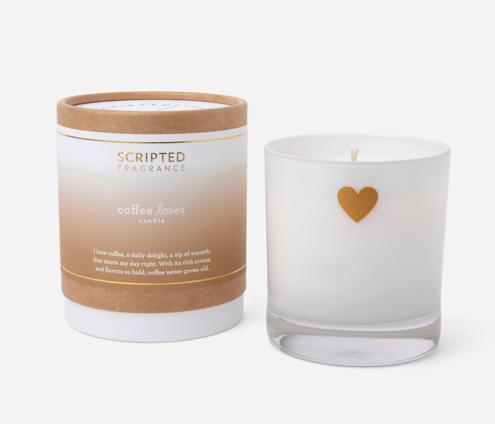 Scripted Fragrance Coffee Lover Candle in reusable drinking glass