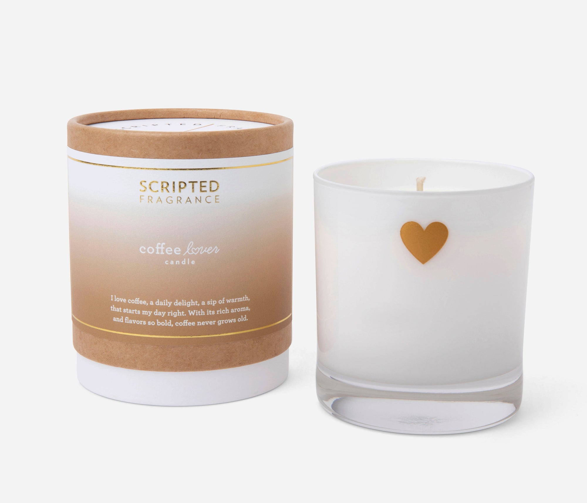 Scripted Fragrance Coffee Lover Candle in reusable drinking glass