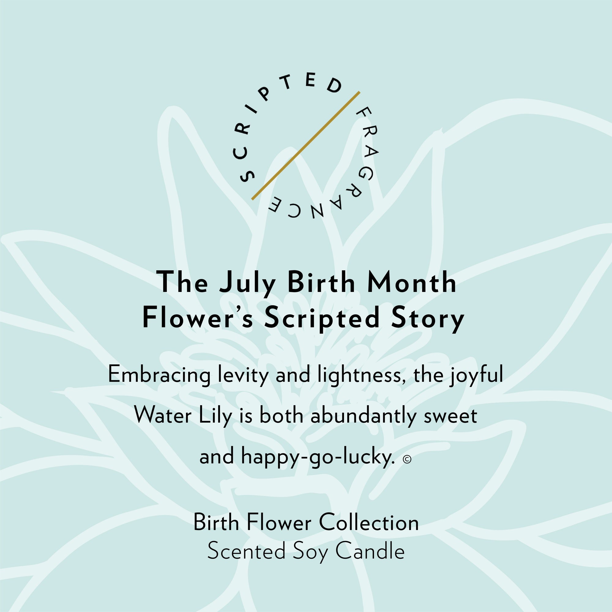 July Water Lily Candle in reusable glass tumbler, serene aquatic floral scent, 100% soy wax, non-toxic, ideal for summer birthdays, self-care, or hostess gifts