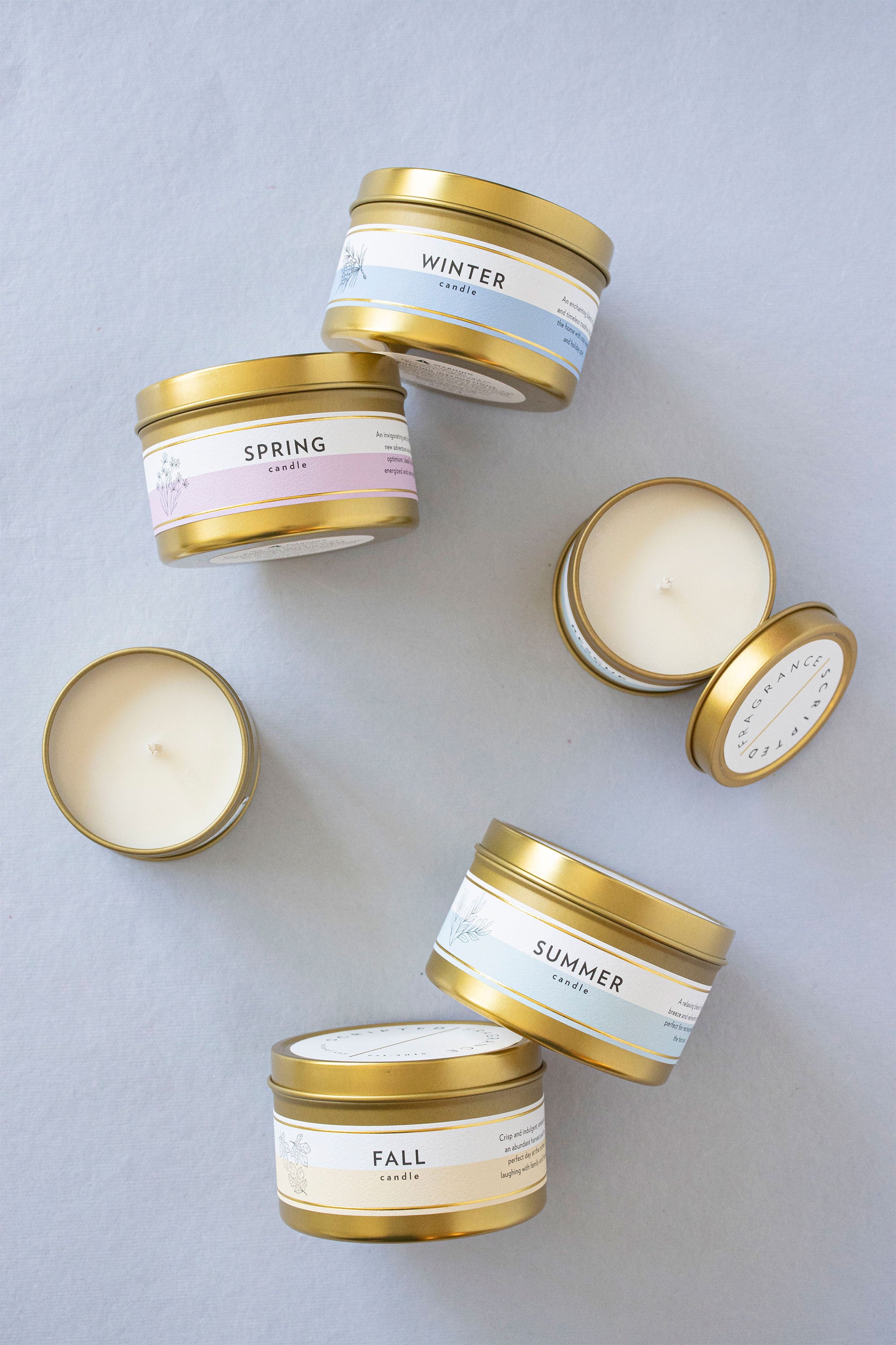 Seasonal Candle Gift Set | 4 Mini Gold Tin Soy Candles