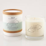 July Water Lily Candle in reusable drinking glass with soft floral scent, 100% soy wax, perfect for birthday gifts