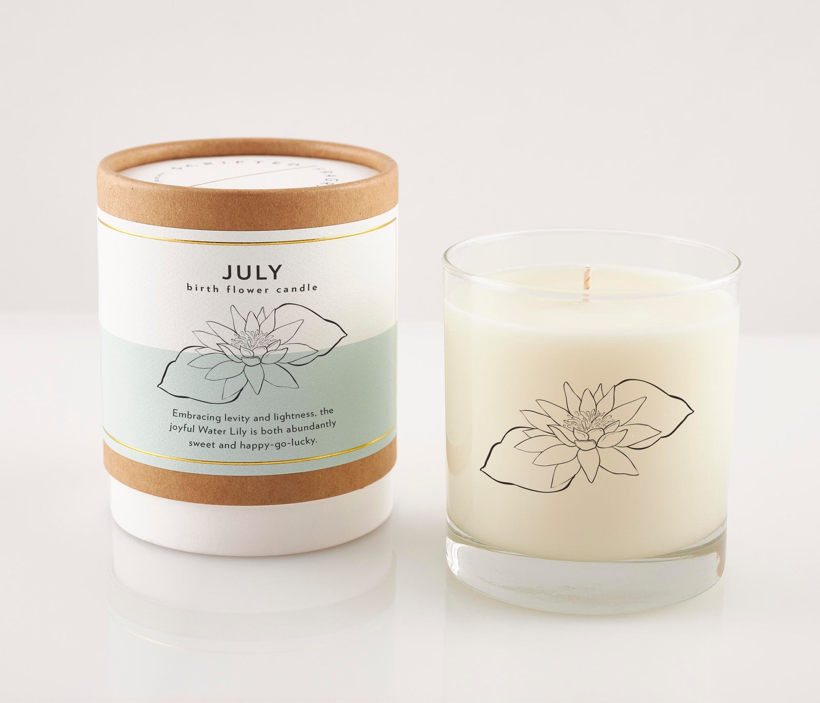 July Birth Month Flower Soy Candle, Jasmine and Water Lily