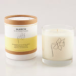 March Daffodil Candle in reusable drinking glass with soft floral scent, 100% soy wax, perfect for birthday gifts