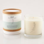 May Lily of the Valley Candle in reusable drinking glass with soft floral scent, 100% soy wax, perfect for birthday gifts