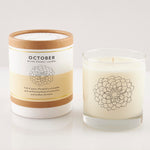 October Marigold Candle in reusable drinking glass with soft floral scent, 100% soy wax, perfect for birthday gifts