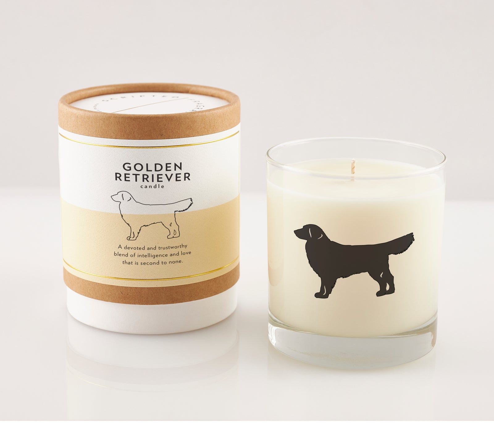 Golden retriever soy candle in sustainable drinking glass