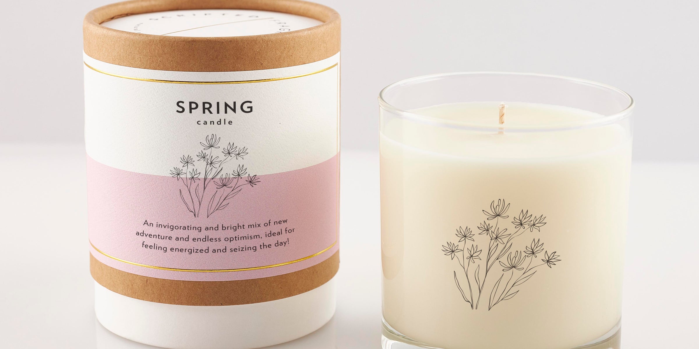 Spring soy candle in glass with lavender sprigs – great for Easter gifts