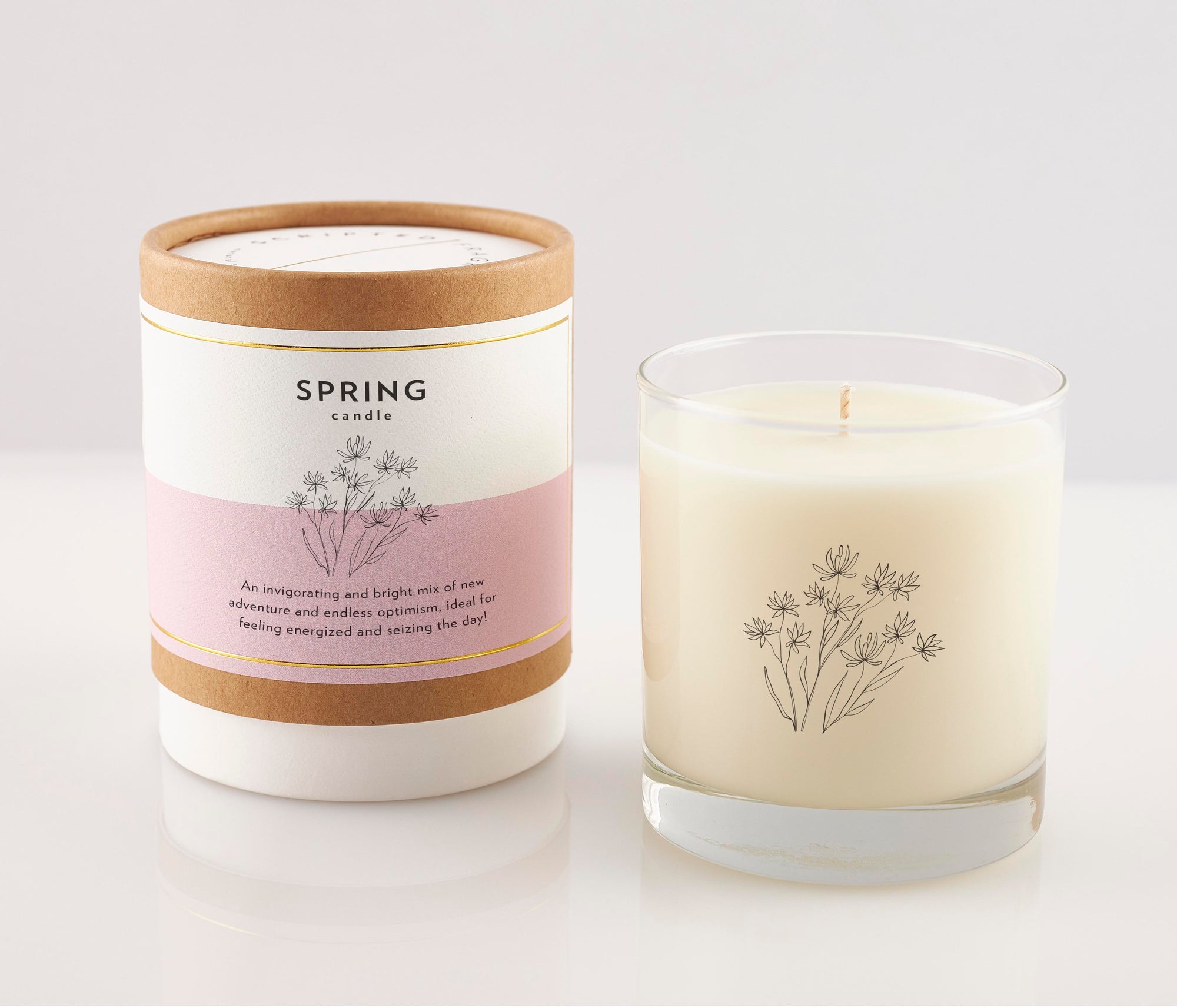 Spring soy candle in glass with lavender sprigs – great for Easter gifts