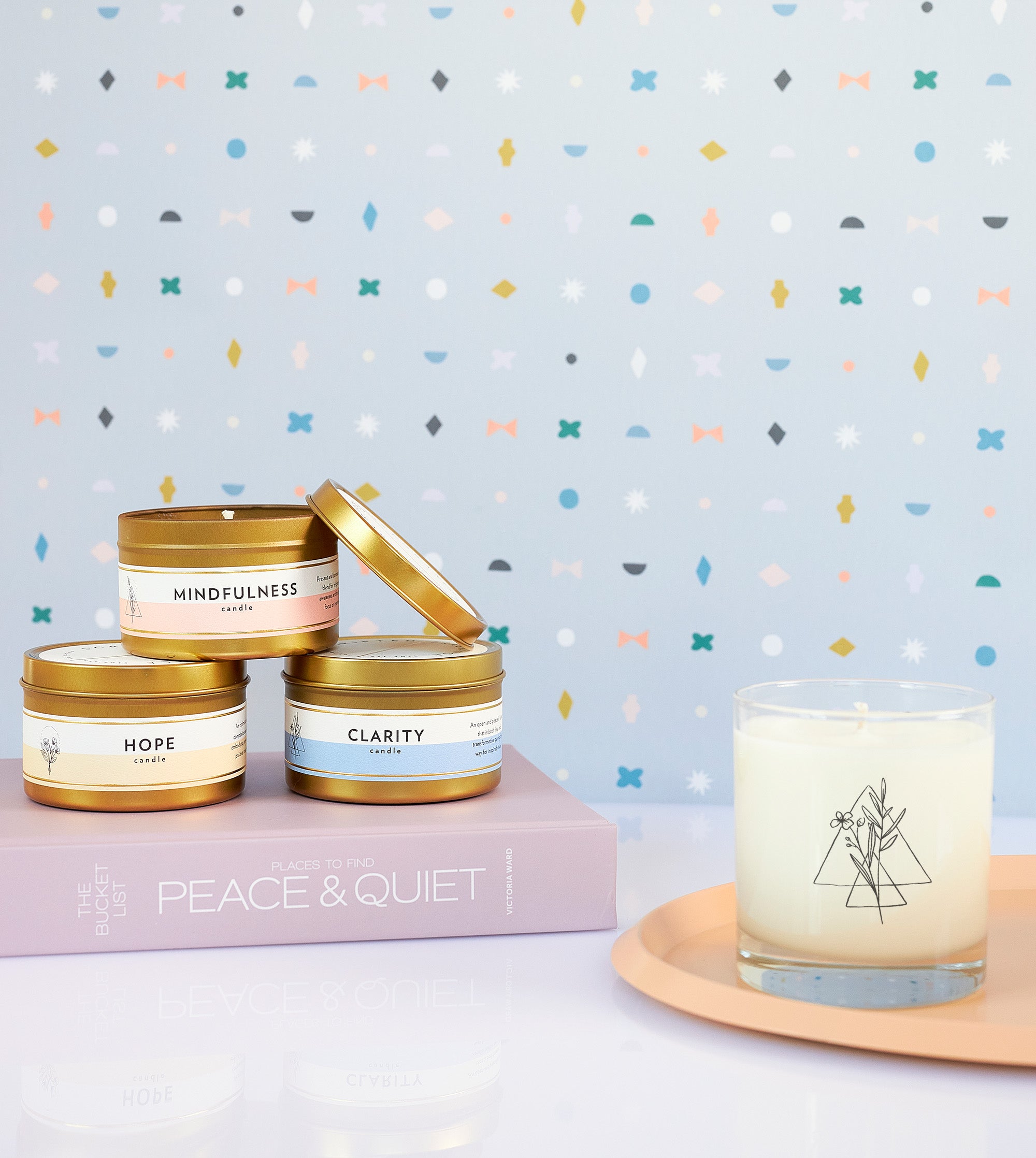 Mindfulness Hope Clarity Gold Candles for Flame Meditation