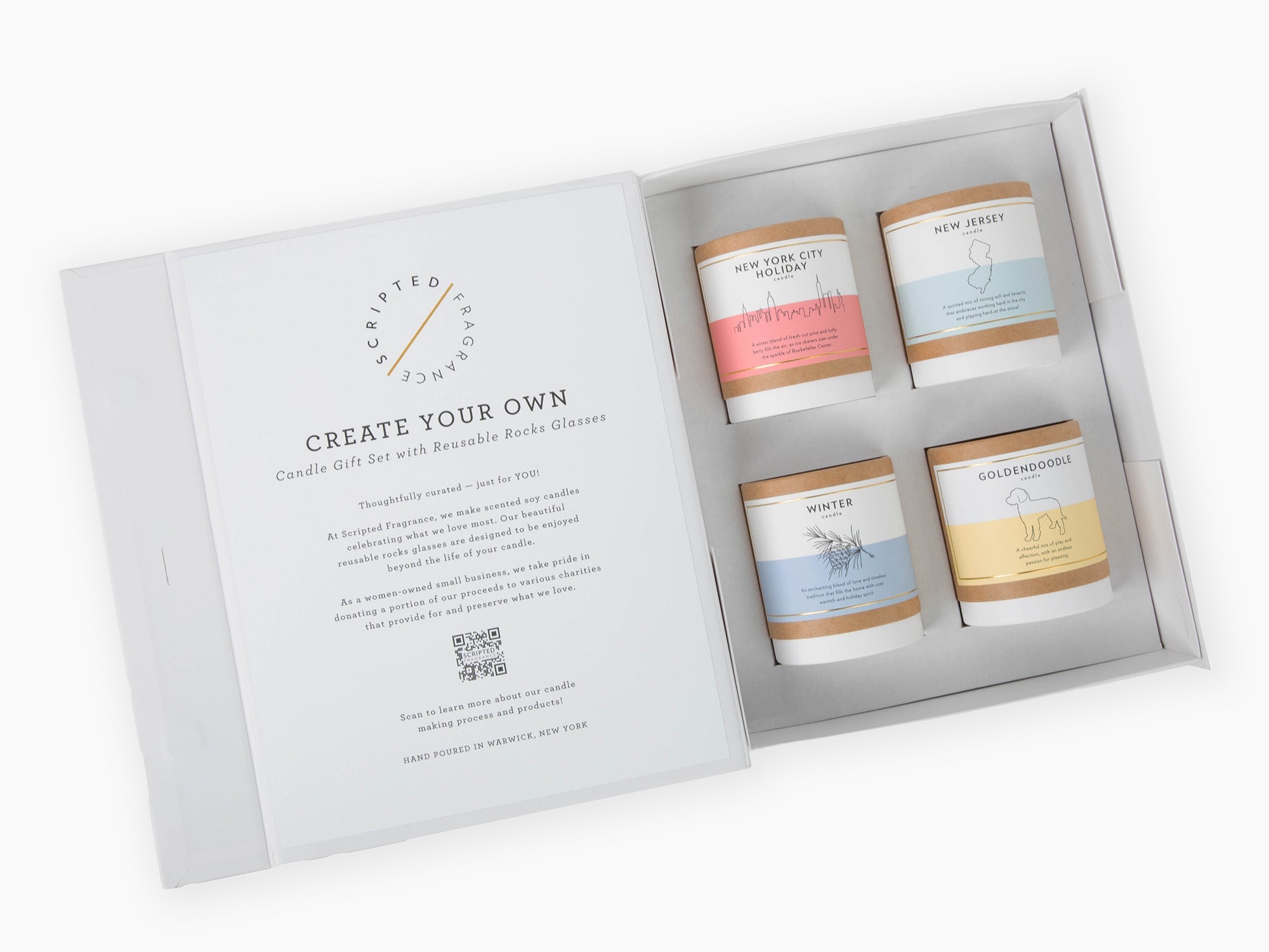Personalized Candle Gift Set | Create Your Own - 4 Reusable Rocks Glass Soy Candles