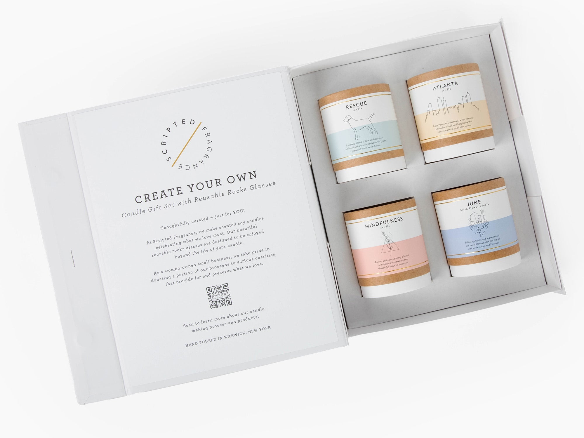 Personalized Candle Gift Set | Create Your Own - 4 Reusable Rocks Glass Soy Candles
