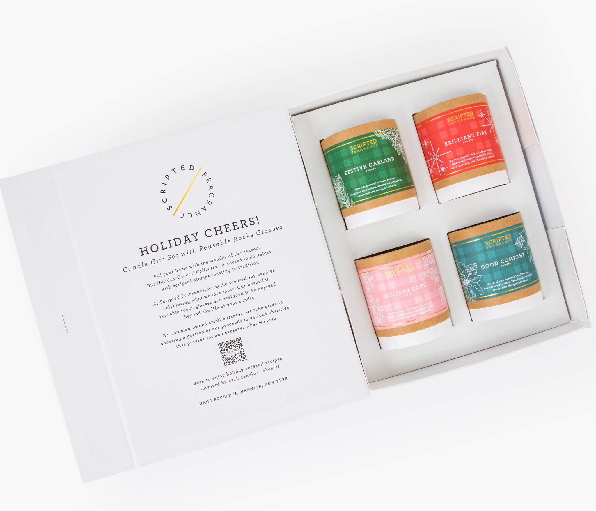 Holiday Cheers! Candle Gift Set | Luxury 22k Gold Reusable Rocks Glasses