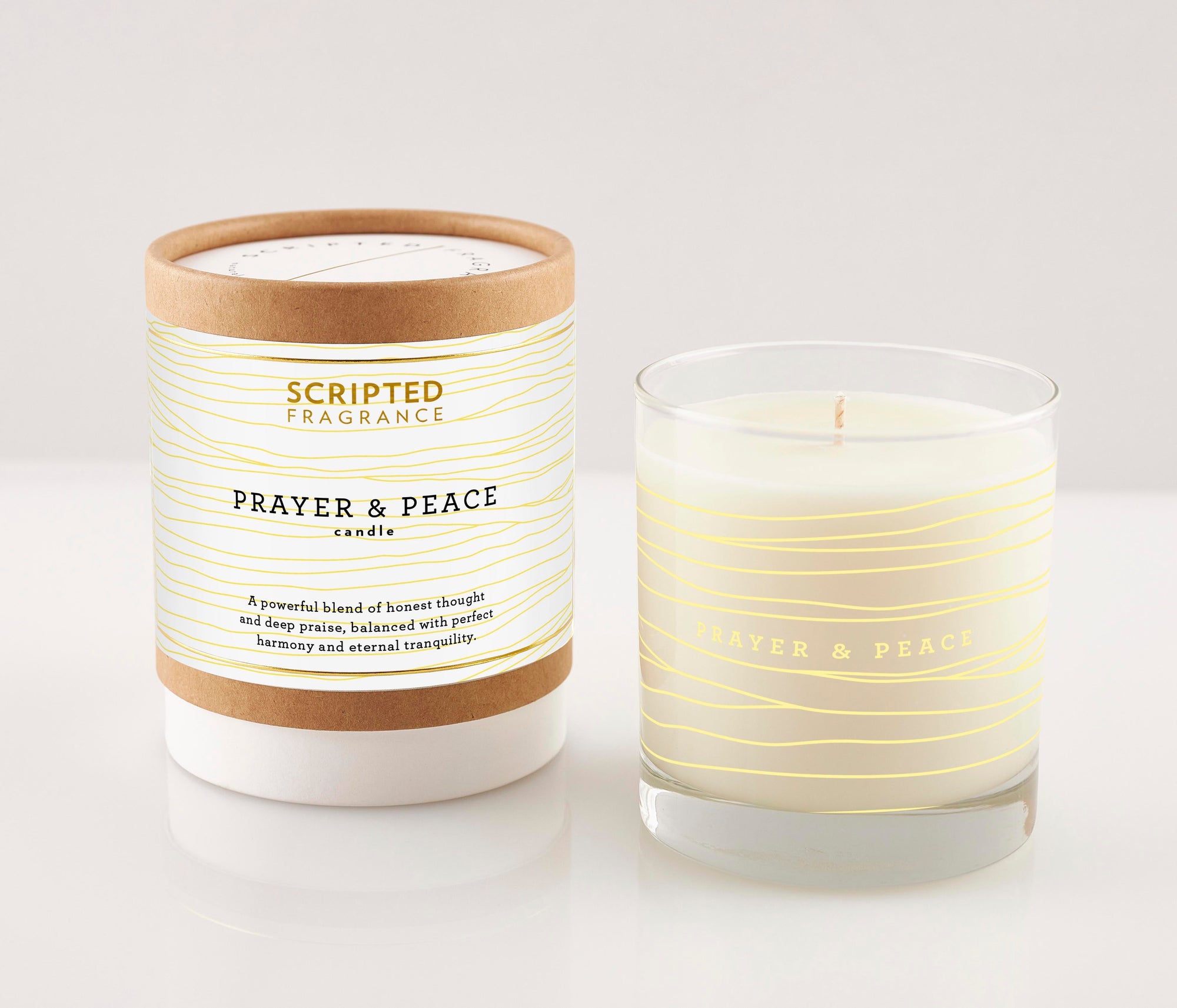 Prayer & Peace candle in reusable rocks glass with eucalyptus and lavender – a peaceful gift alternative to sympathy flowers.