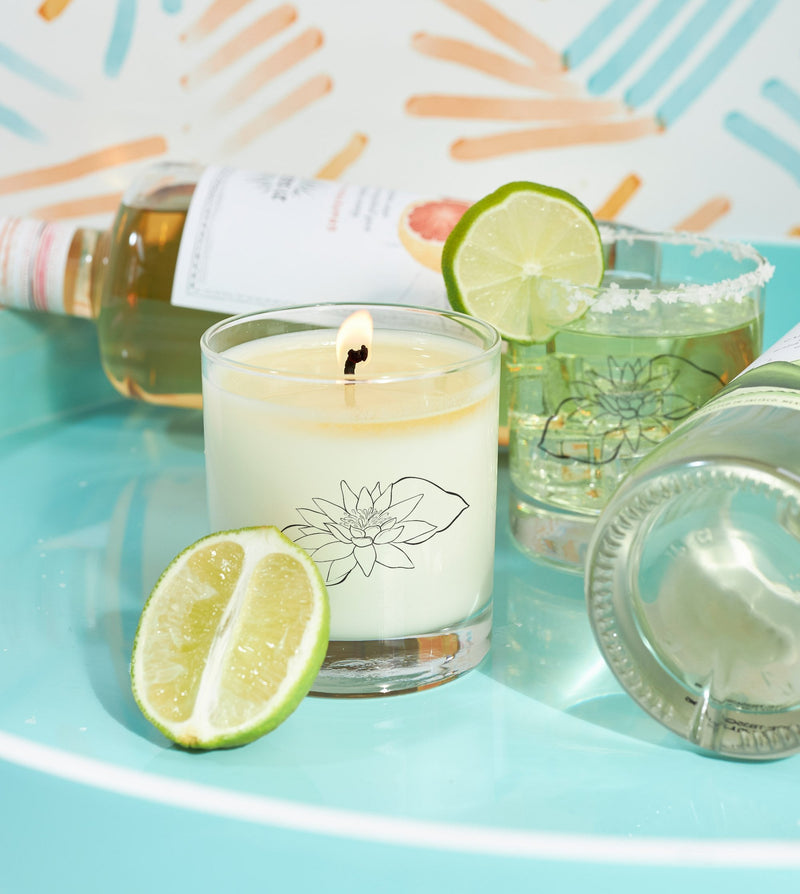 Scripted Fragrance candle glass reused as a margarita glass after the candle is finished burning