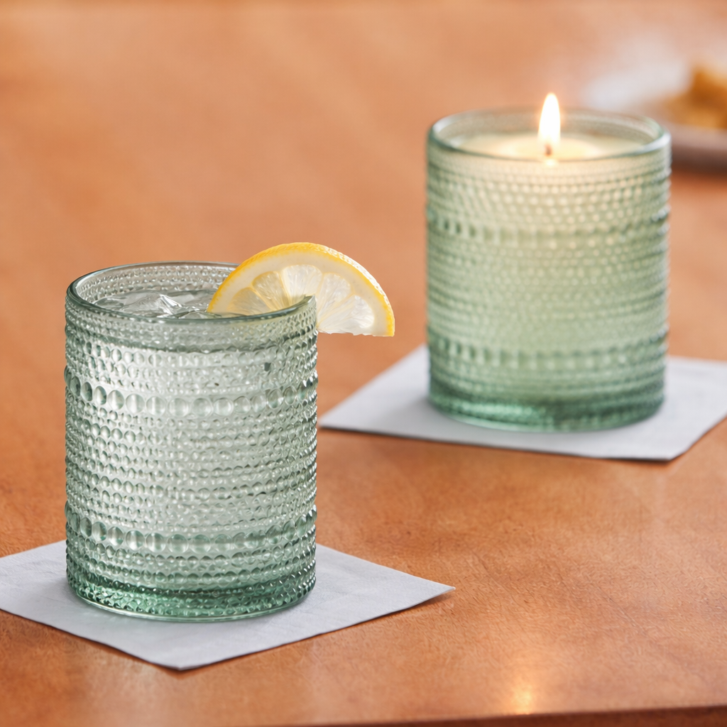 Washed Light Soy Candle in Hobnob Drinking Glass | Linen, Lavender & Lemon