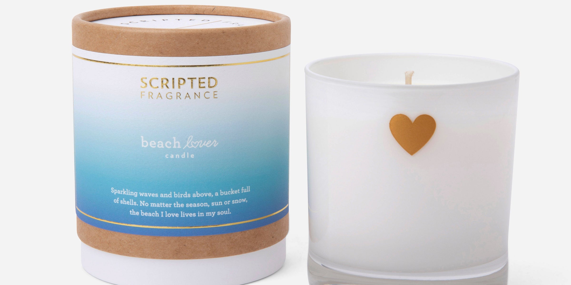 Beach Lover Candle in reusable drinking glass with ocean-inspired soy wax scent