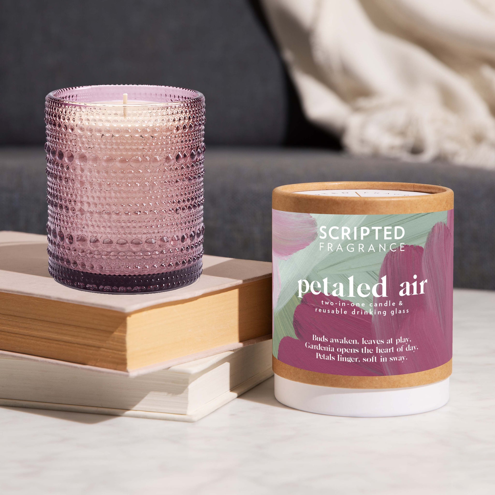 Petaled Air Soy Candle in Hobnail Drinking Glass | Gardenia & Green Leaves