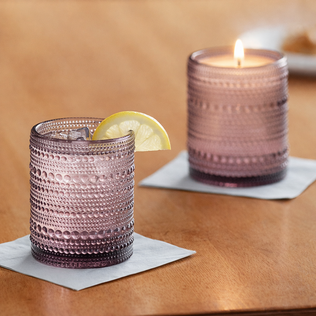 Petaled Air Soy Candle in Hobnail Drinking Glass | Gardenia & Green Leaves