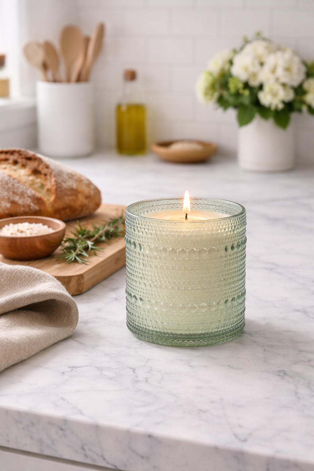 Washed Light Soy Candle in Hobnob Drinking Glass | Linen, Lavender & Lemon