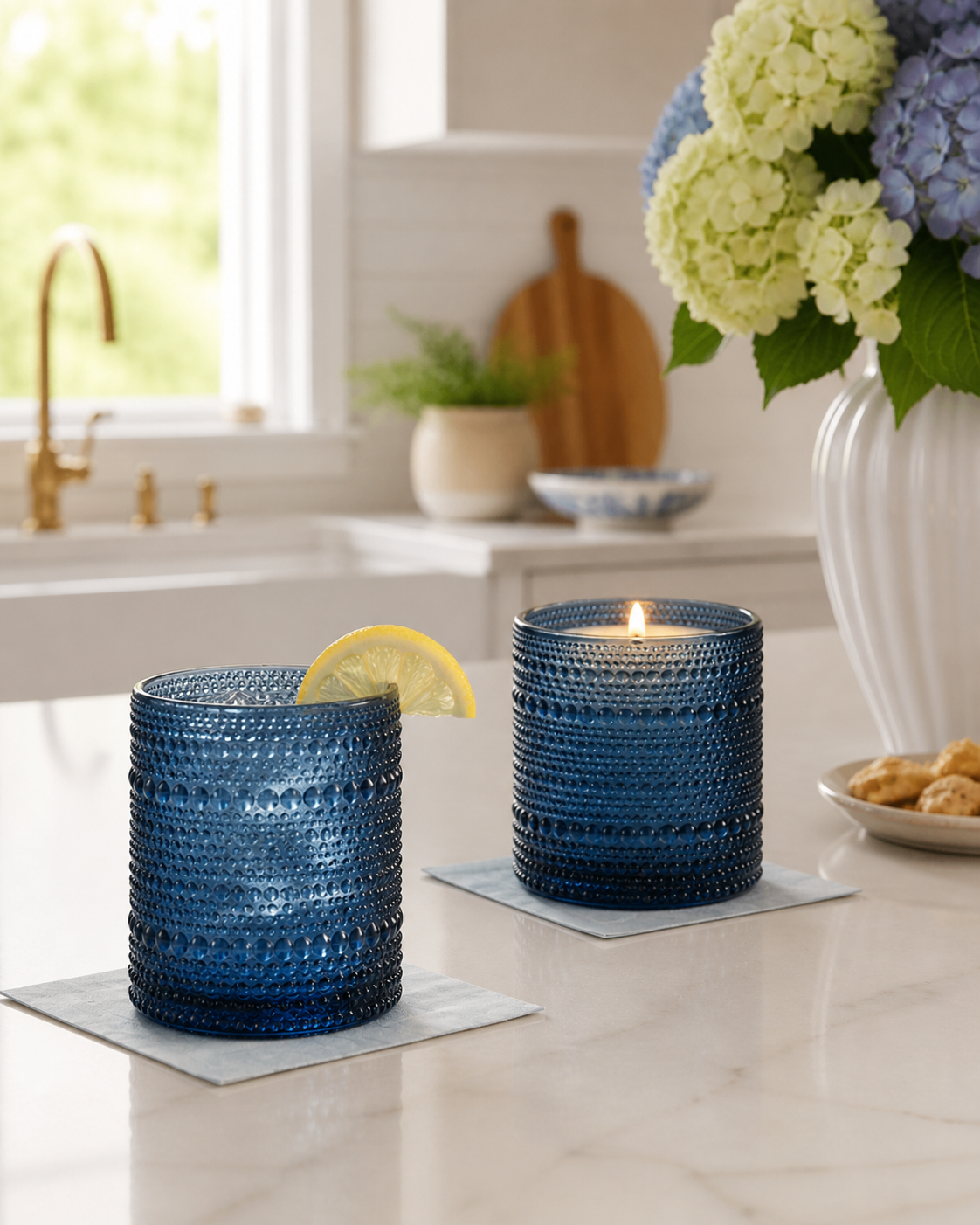 Harbor Hydrangea Soy Candle in Hobnob Drinking Glass  | Sea Salt, Florals & Eucalyptus