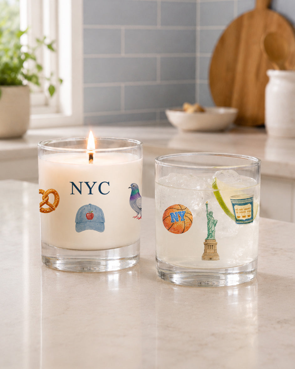 New York City Candle | Reusable Rocks Glass Candle | NYC Gift for Knicks Fans, New Yorkers & City Lovers