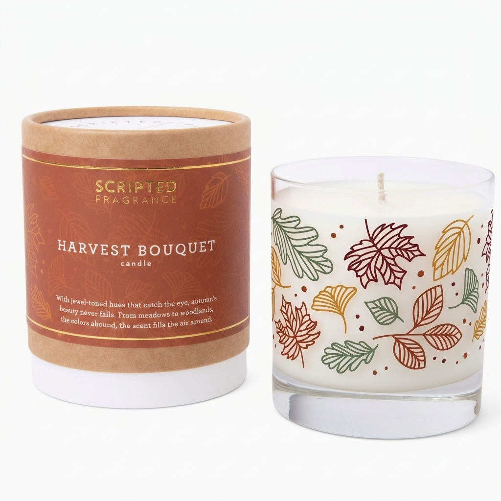Scripted Fragrance Harvest Bouquet soy candle in a Reusable Rocks Glass