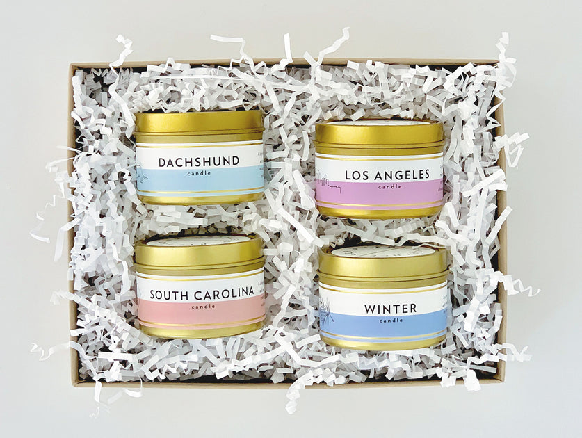 Create Your Own Gift Set 4 Mini Gold Tin Candles Scripted Fragrance