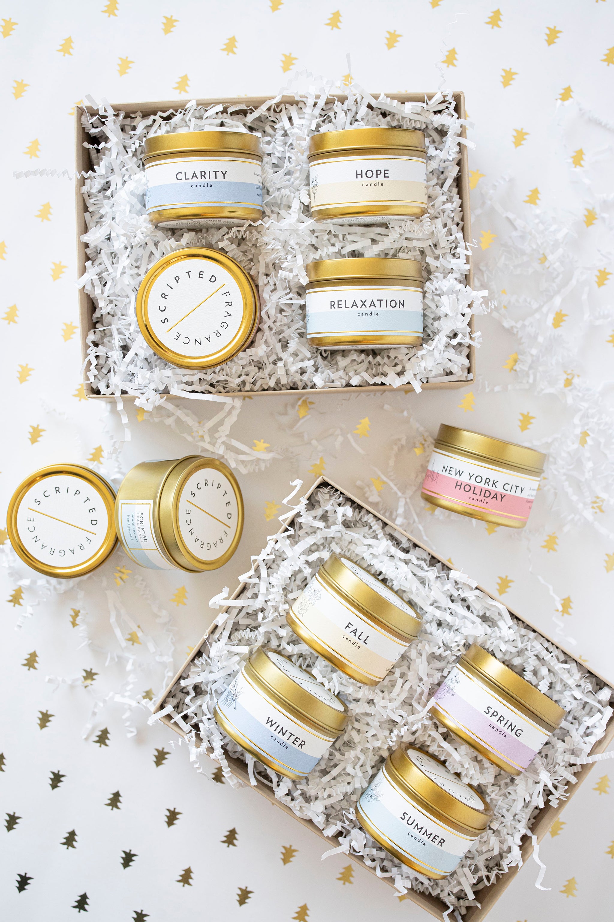 Seasonal Collection Gift Set |  4 Mini Gold Tin Soy Candles