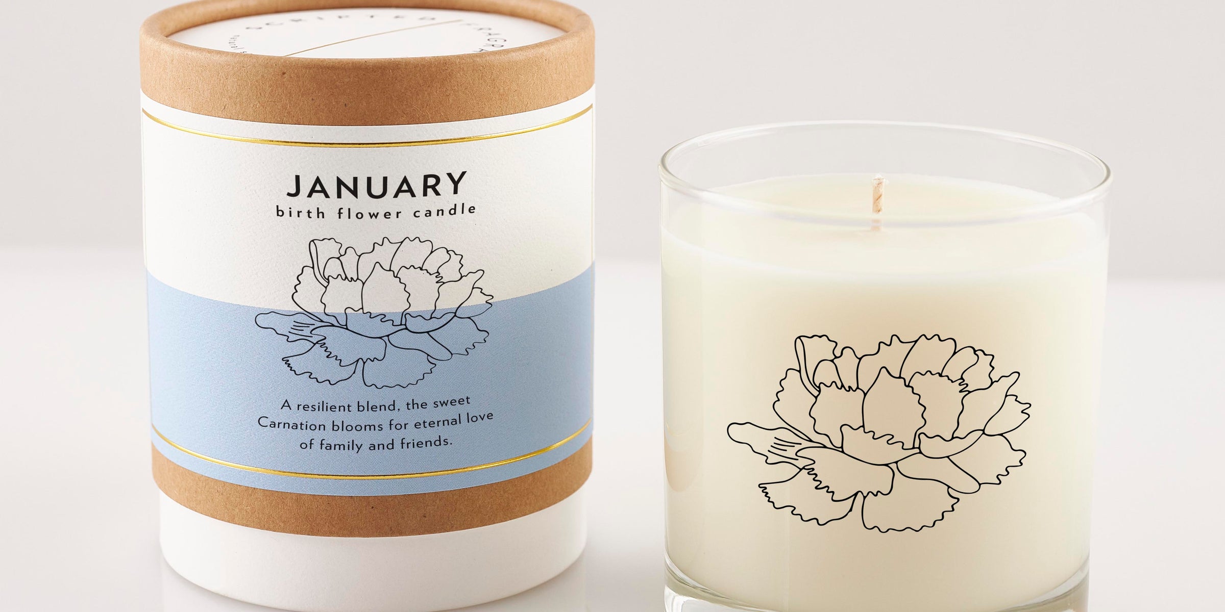 January Birth Flower Candle featuring Carnation scent Reusable Rocks Glass