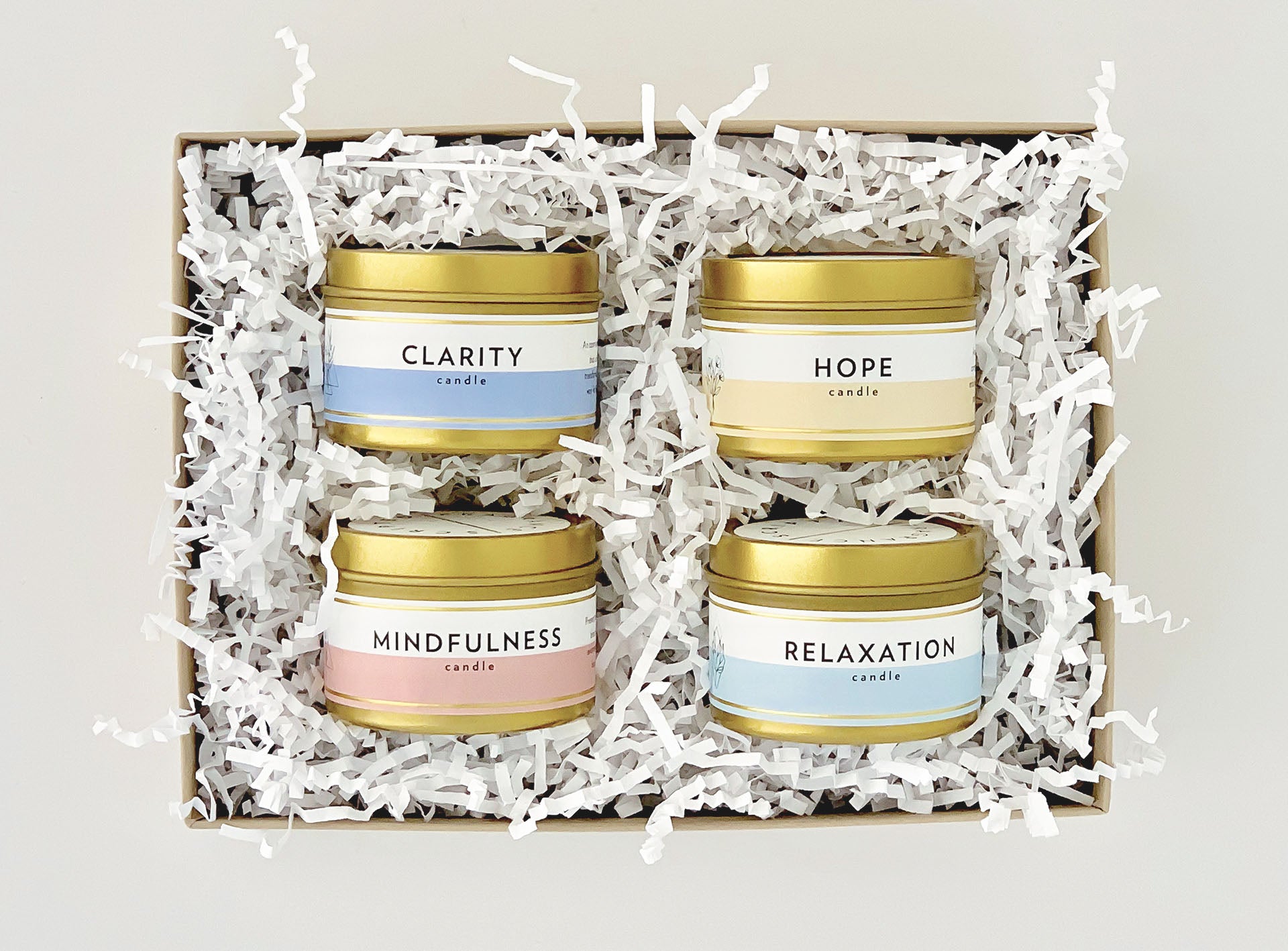 Meditation and Wellness Collection Gift Set |  4 Mini Gold Tin Soy Candles